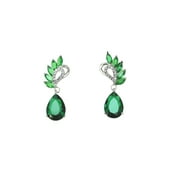 Faship Gorgeous Green Teardrop Crystal Floral Dangling Earrings