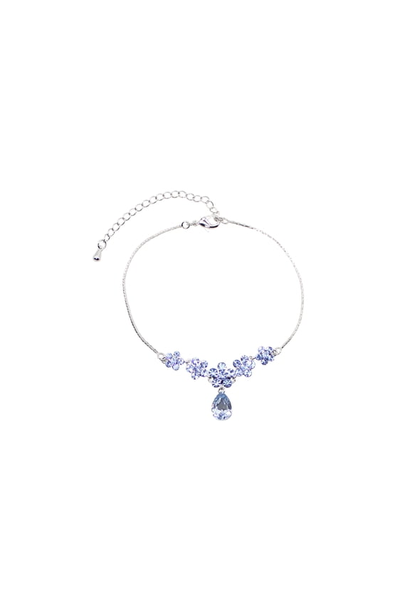 Gorgeous Light Blue Rhinestone Crystal Floral Bracelet 7" - 9"