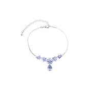 Faship Gorgeous Light Blue Rhinestone Crystal Floral Bracelet 7" - 9"