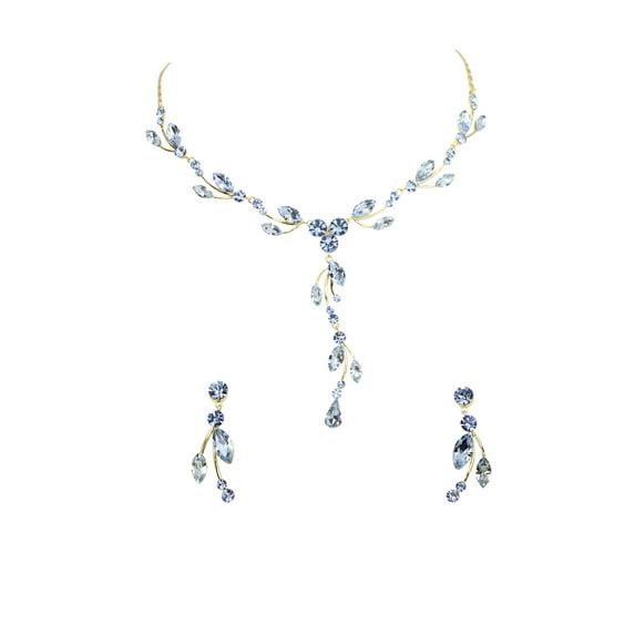 Faship Gorgeous Light Blue Rhinestone Crystal Floral Necklace Earrings Set