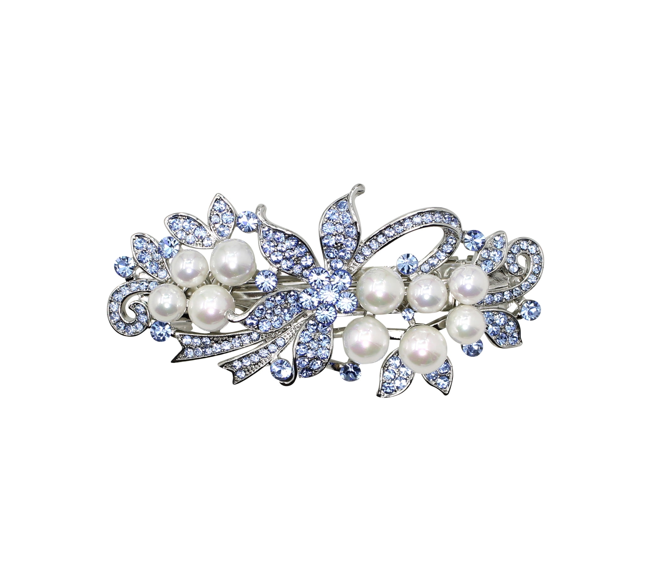Faship Clear Rhinestone Shell Pearl Floral Hair Barrette Clip 3.75