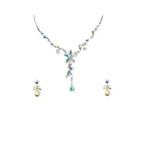 Faship Gorgeous Multicolors AB Rhinestone Crystal Floral Necklace Earrings Set