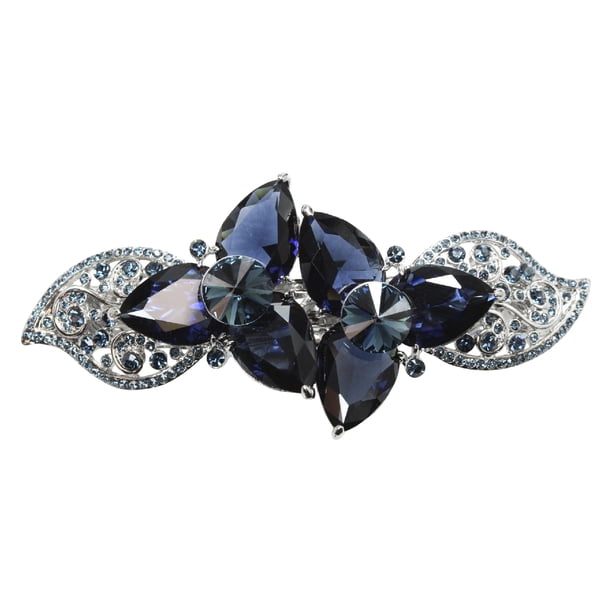 Faship Gorgeous Navy Blue CZ Crystal Heavy Duty Floral Hair  display picture 3