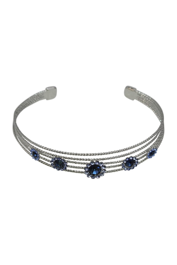 Gorgeous Navy Blue Crystal Art Deco Floral Cuff Bracelet