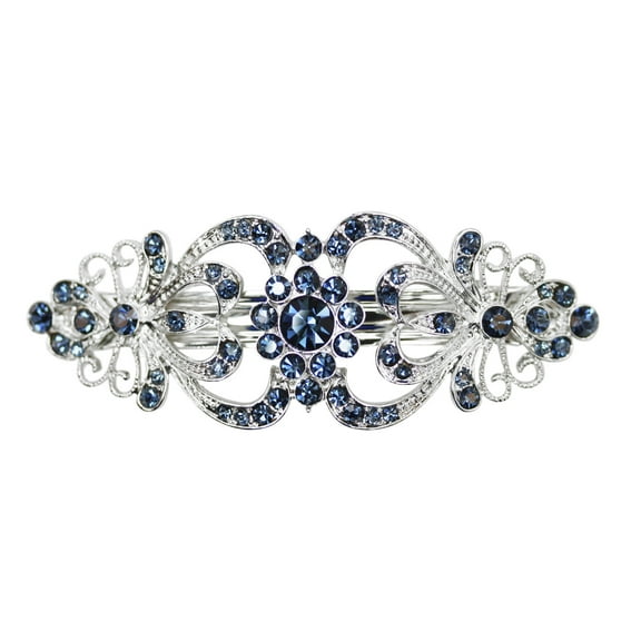 Faship Gorgeous Navy Blue Crystal Hearts And Floral Hair Barrette
