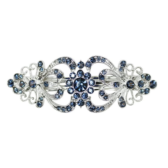 Faship Gorgeous Navy Blue Crystal Hearts And Floral Hair Barrette