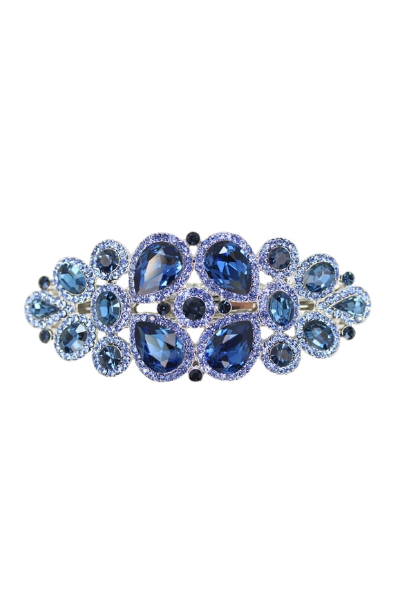 Gorgeous Navy Blue Rhinestone Crystal Floral Hair Barrette Clip