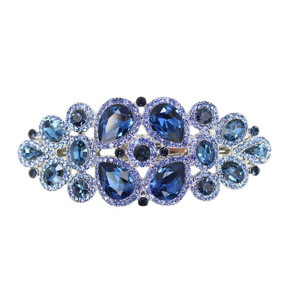 Faship Gorgeous Navy Blue Rhinestone Crystal Floral Hair Barrette Clip