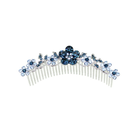 Faship Gorgeous Navy Blue Rhinestone Crystal Floral Hair Comb