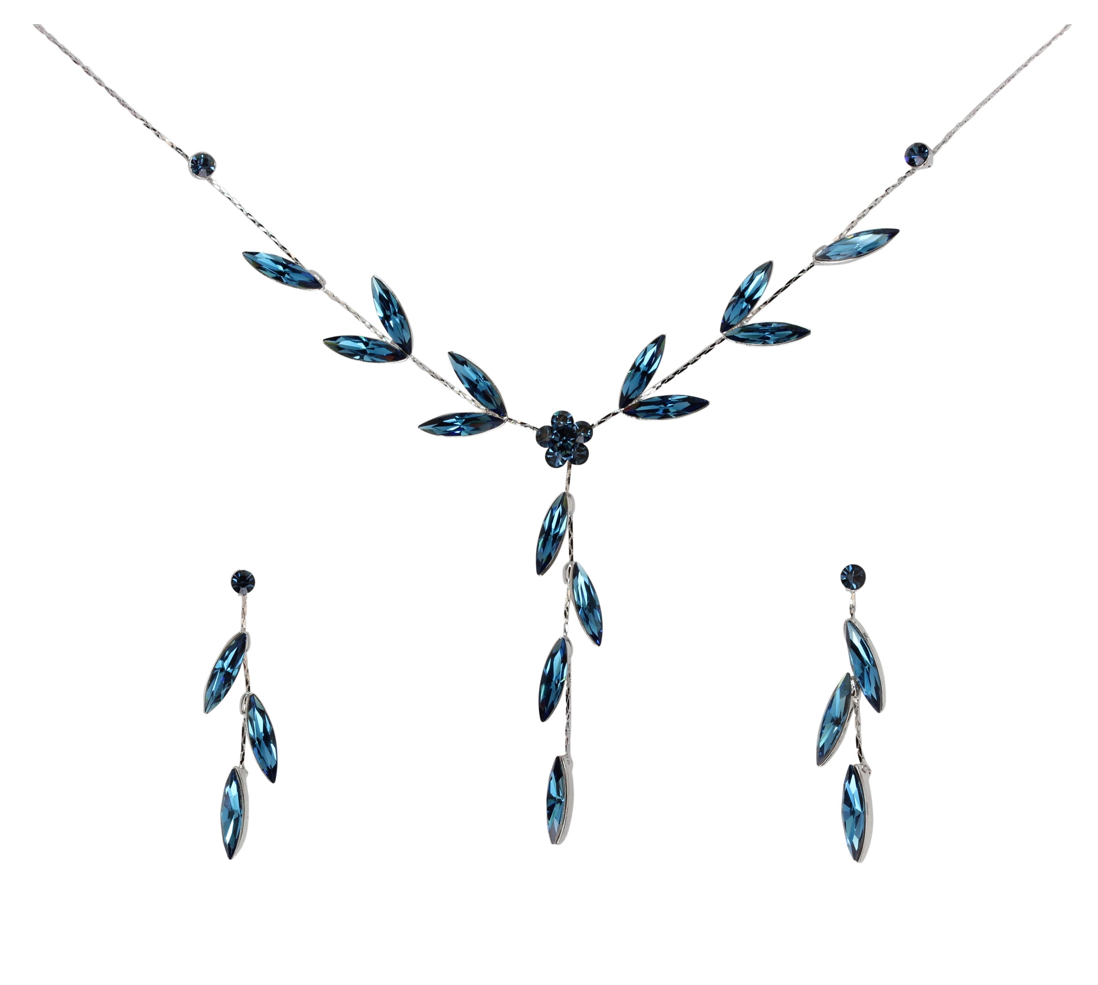 Faship Gorgeous Navy Blue Rhinestone Crystal Floral Necklace Earrings ...