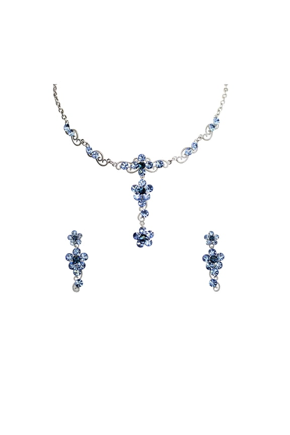 Gorgeous Navy Blue Rhinestone Crystal Floral Necklace Earrings Set