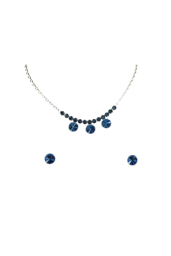 Gorgeous Navy Blue Rhinestone Crystal Floral Necklace Earrings Set