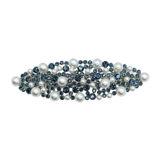 Faship Gorgeous Navy Blue Rhinestone Crystal Pearl Floral Barrette
