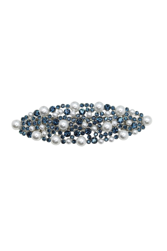 Gorgeous Navy Blue Rhinestone Crystal Pearl Floral Barrette