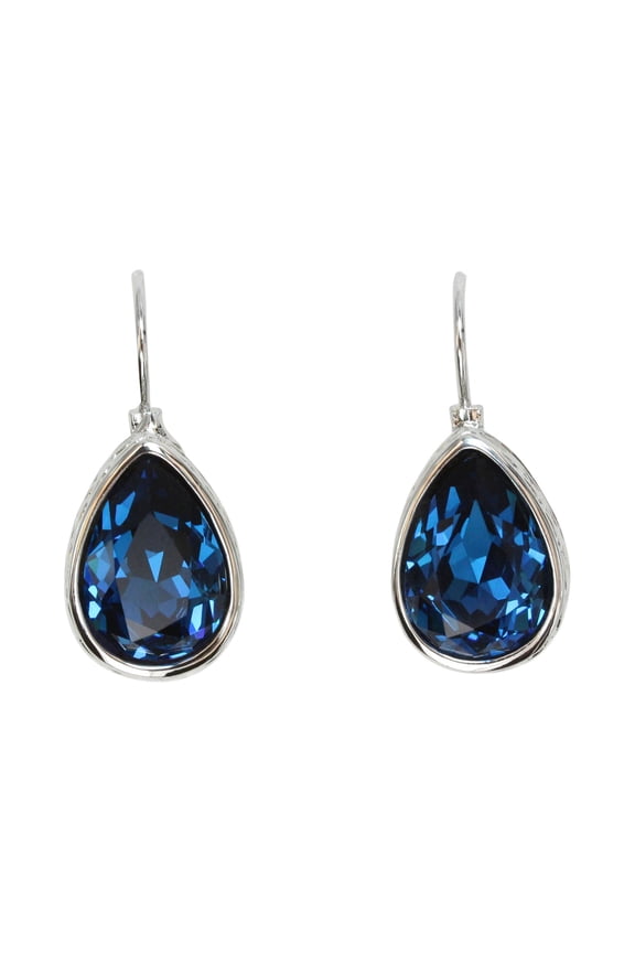 Gorgeous Navy Blue Teardrop Rhinestone Dangling Hoop Earrings