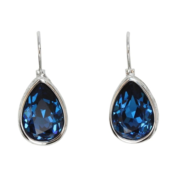 Faship Gorgeous Navy Blue Teardrop Rhinestone Dangling Hoop Earrings