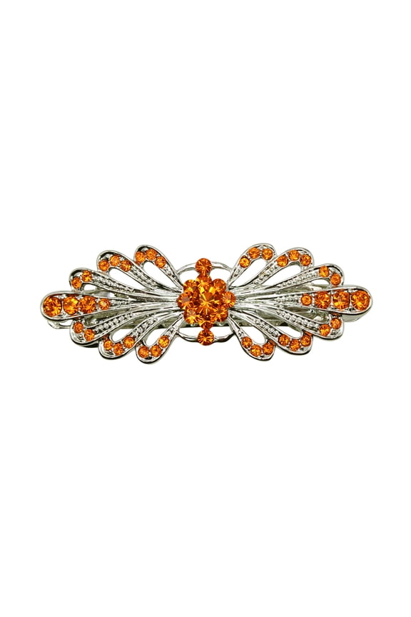 Gorgeous Orange Rhinestone Crystal Small Mini Floral Hair Barrette Clip