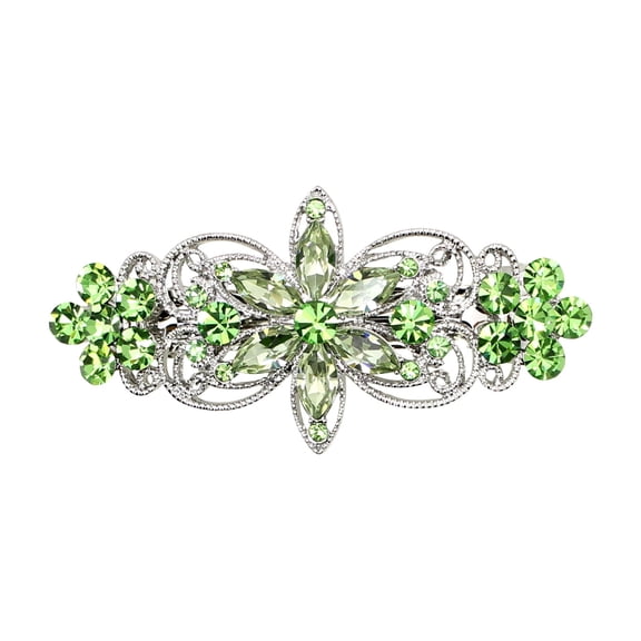 Faship Gorgeous Peridot Green Rhinestone Crystal Flora Hair Barrette Clip