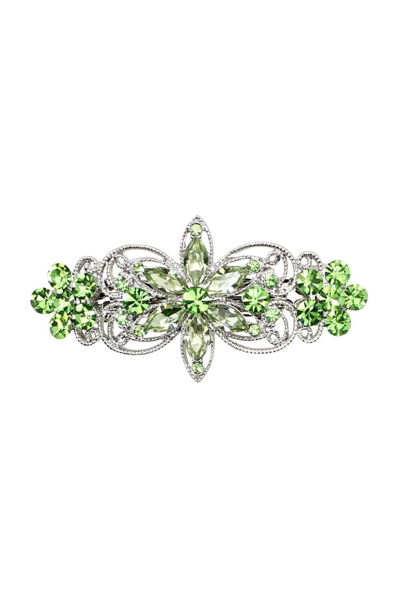 Gorgeous Peridot Green Rhinestone Crystal Flora Hair Barrette Clip