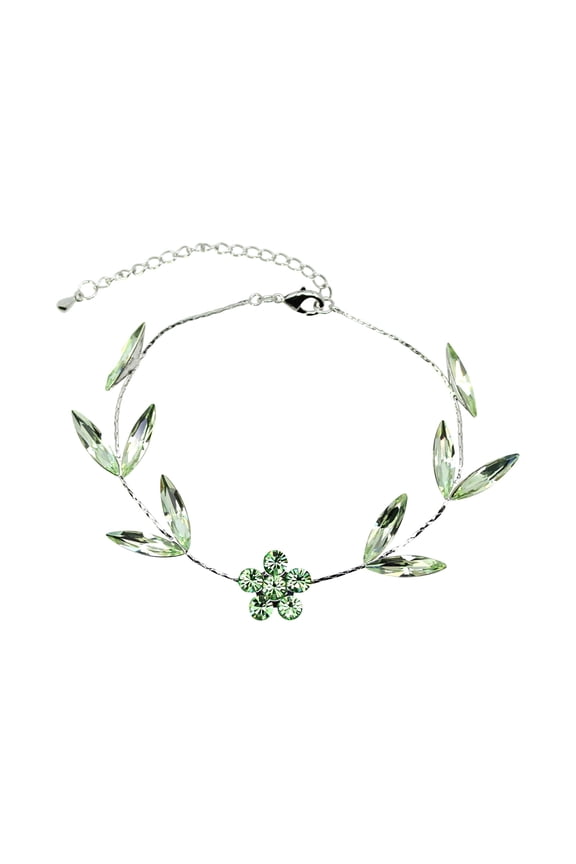 Gorgeous Peridot Green Rhinestone Crystal Floral Bracelet 7.5" - 9.5"