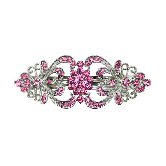 Faship Gorgeous Pink Crystal Hearts And Floral Hair Barrette