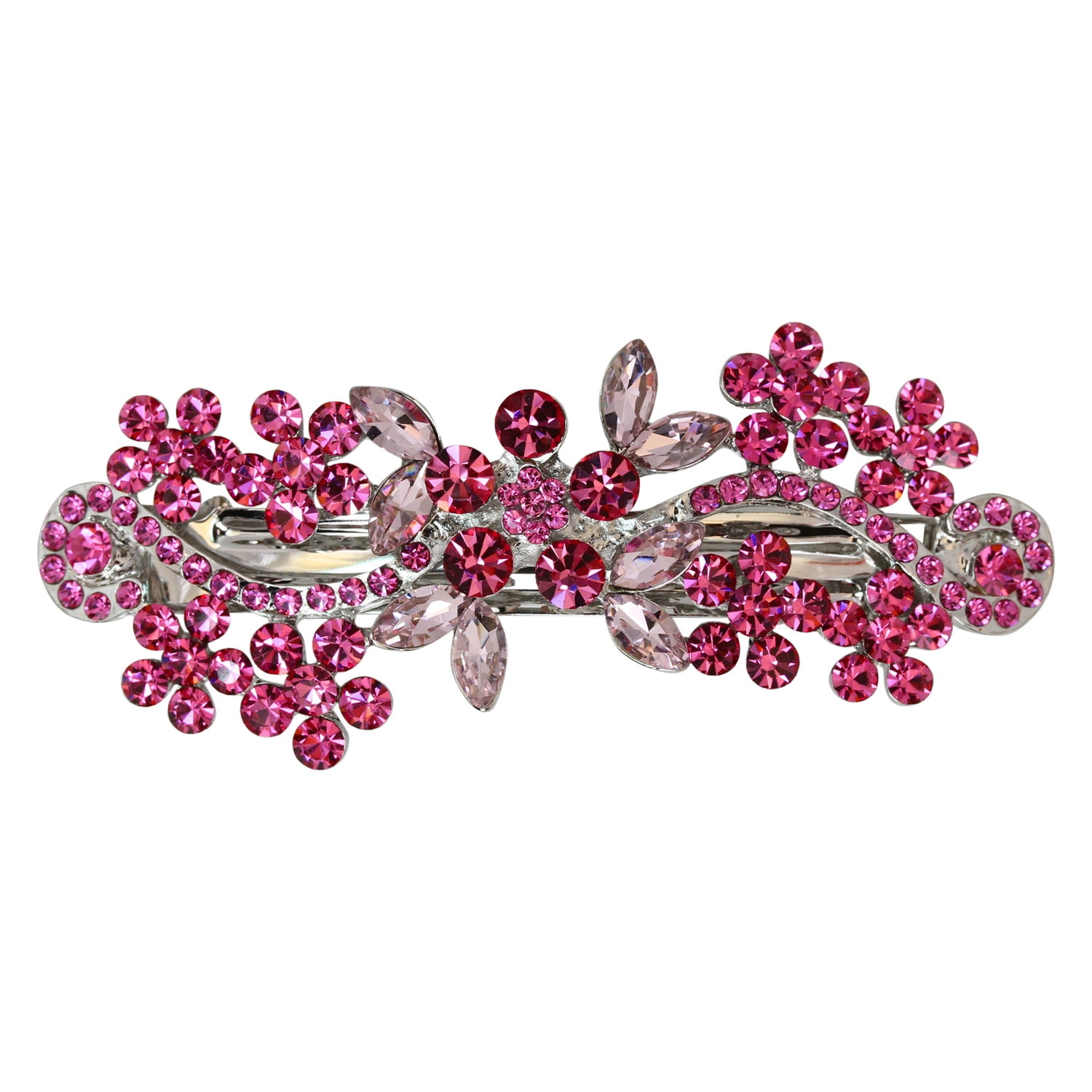 Faship Pink Floral Crystal Hair Barrette Clip