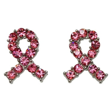 Faship Gorgeous Pink Rhinestone Crystal Breast Cancer Ribbon Earrings