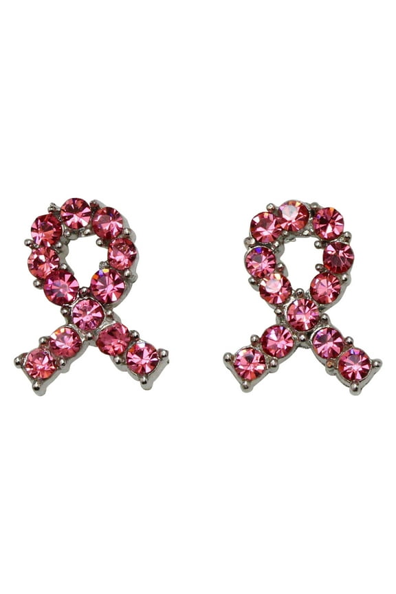 Gorgeous Pink Rhinestone Crystal Breast Cancer Ribbon Earrings