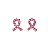 Faship Gorgeous Pink Rhinestone Crystal Breast Cancer Ribbon Earrings