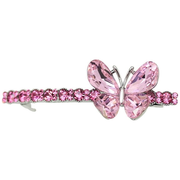 Faship Gorgeous Pink Rhinestone Crystal Butterfly Hair Barrette Clip