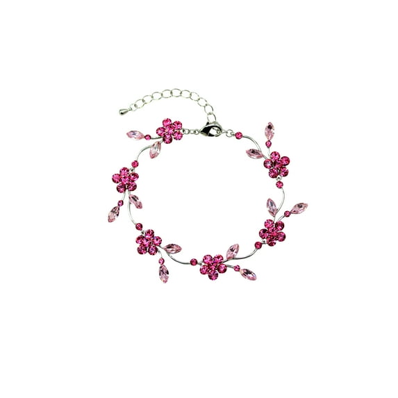 Faship Gorgeous Pink Rhinestone Crystal Floral Bracelet