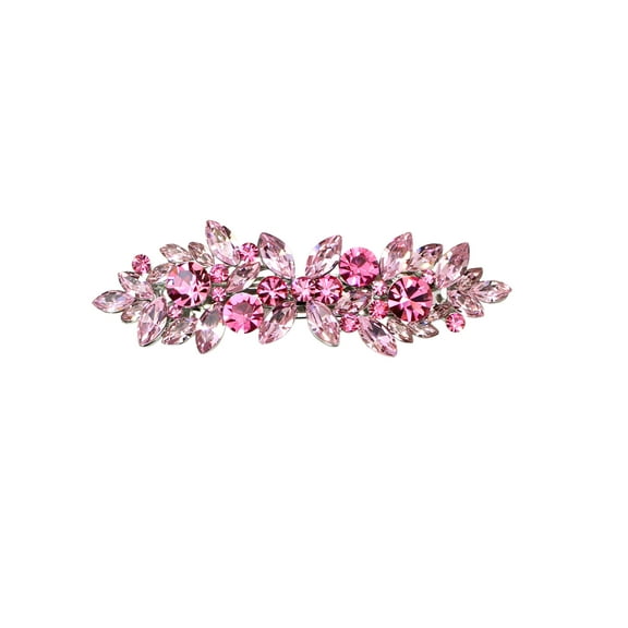 Faship Gorgeous Pink Rhinestone Crystal Floral Hair Barrette Clip