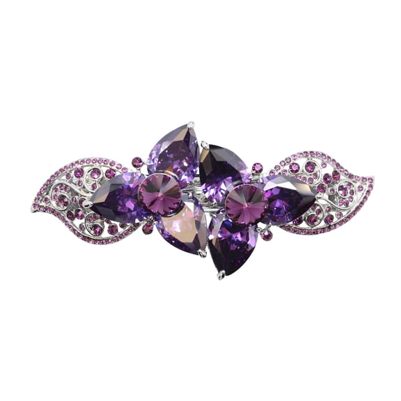 Faship Gorgeous Purple CZ Crystal Heavy Duty Floral Hair Barrette Clip