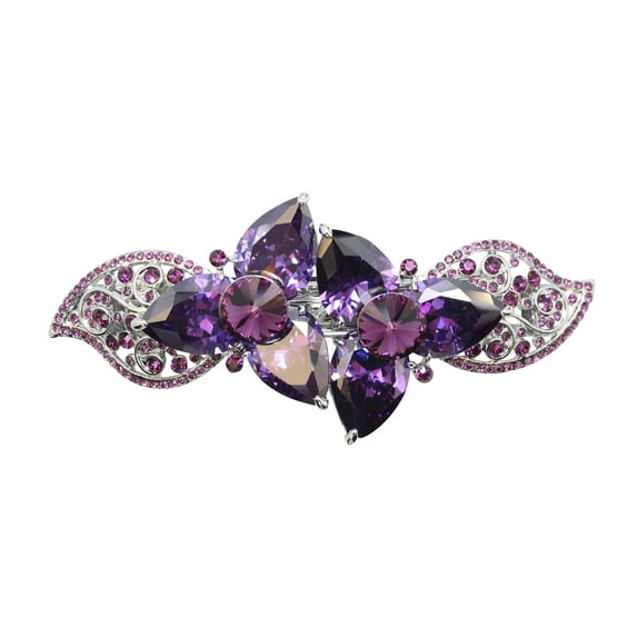 Faship Gorgeous Purple CZ Crystal Heavy Duty Floral Hair Barrette Clip