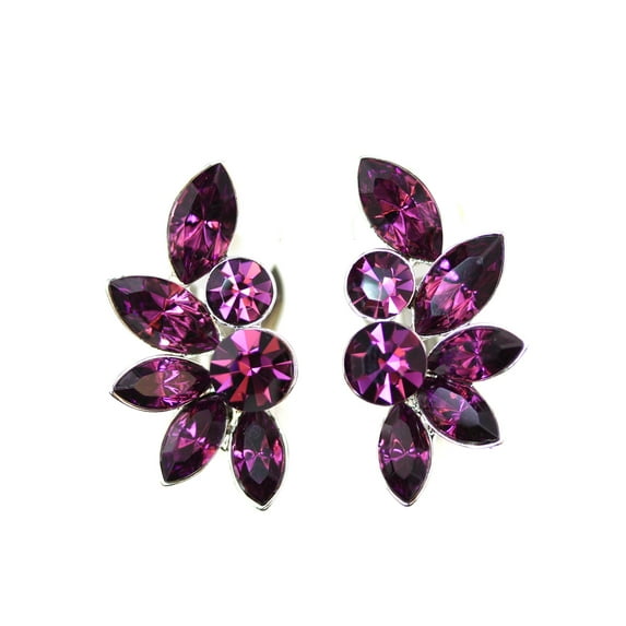 Faship Gorgeous Purple Floral Clip On Style Earrings