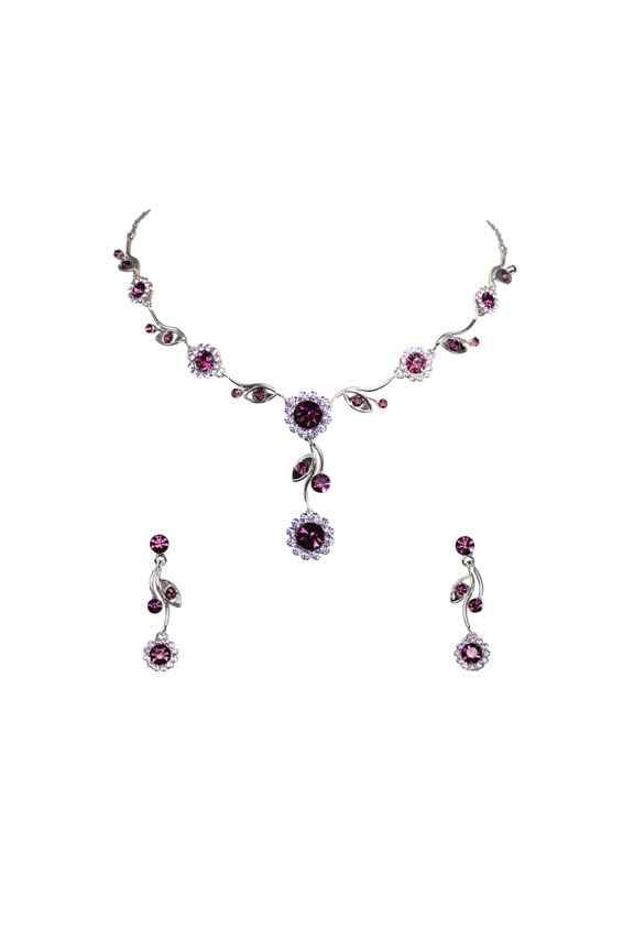 Purple Floral Necklace Earrings Set