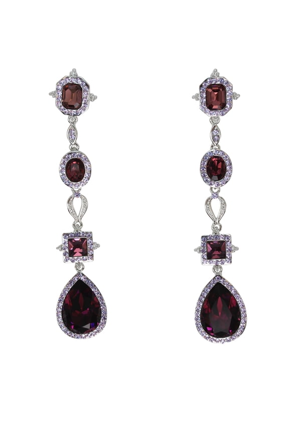 Gorgeous Purple Rhinestone Crystal Dangling Floral Earrings