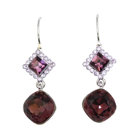 Faship Gorgeous Purple  Rhinestone Crystal Dangling Hoop Earrings