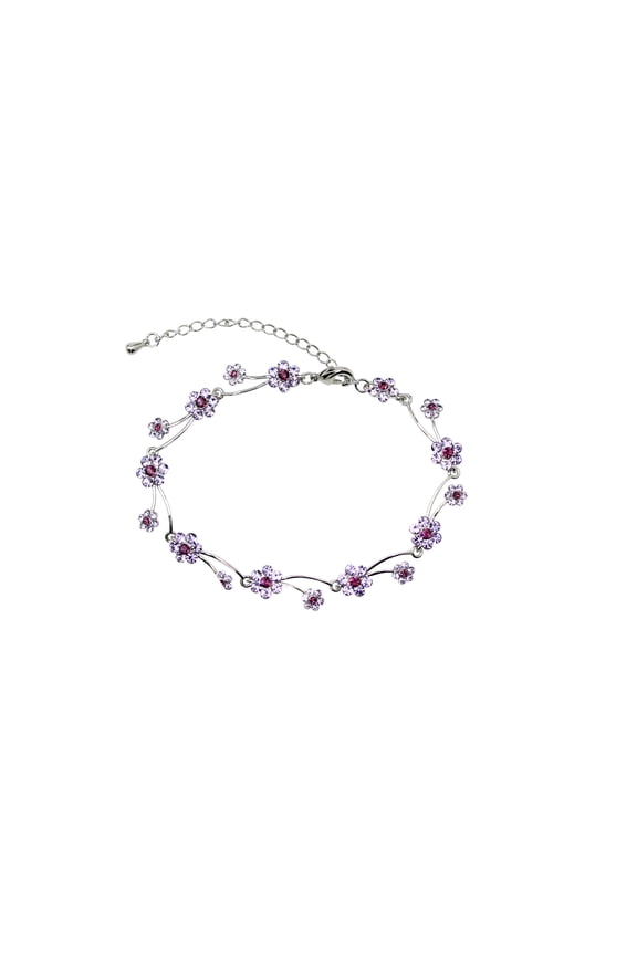 Gorgeous Purple Rhinestone Crystal Floral Bracelet 7" - 9"