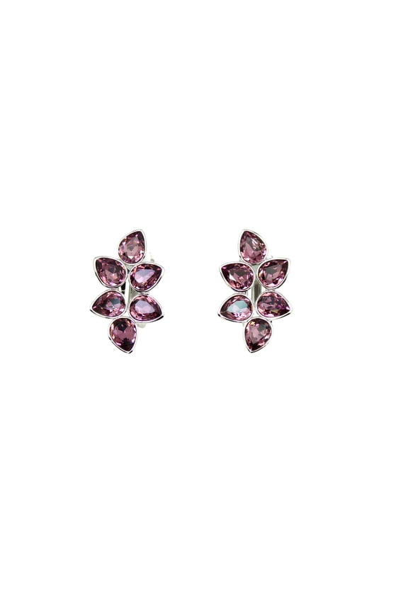 Gorgeous Purple Rhinestone Crystal Floral Clip On Style Earrings