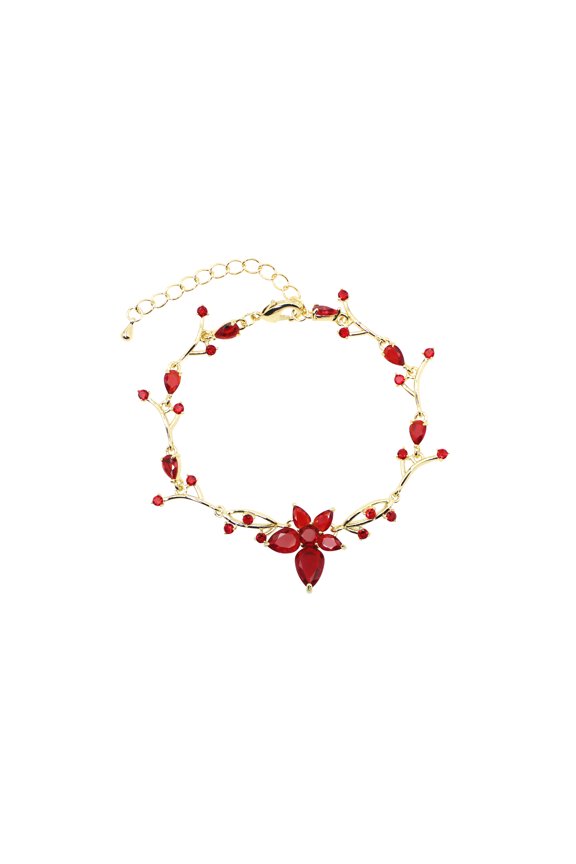 Gorgeous Red CZ Crystal Floral Bracelet