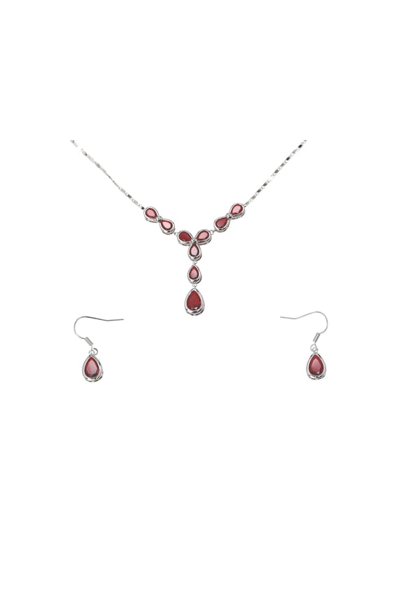 Gorgeous Red CZ Crystal Floral Necklace Earrings Set