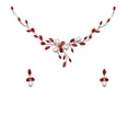 thumbnail image 1 of Faship Gorgeous Red CZ Crystal Mother Of Pearls Floral Necklace Earrings Set, 1 of 5
