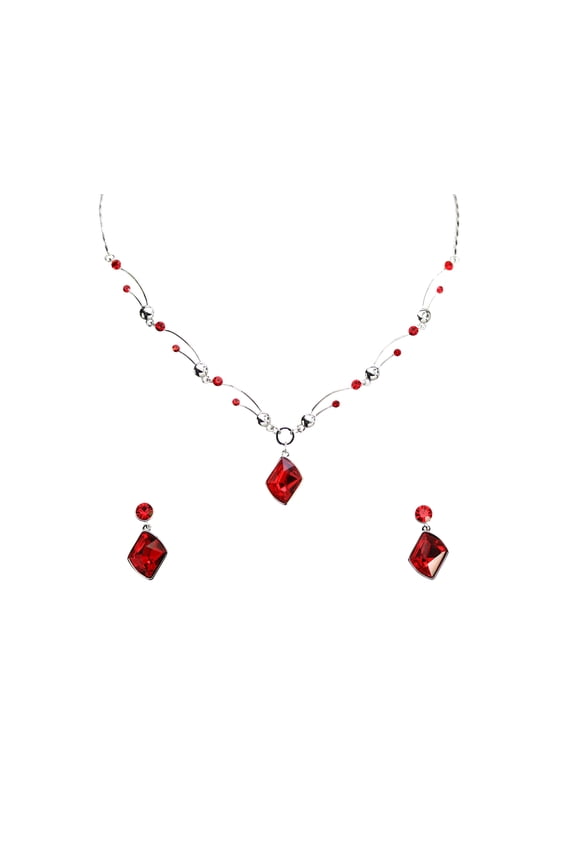 Red Floral Necklace Earrings Set