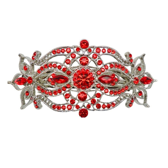 Faship Gorgeous Red Rhinestone Crystal Big Floral Hair Barrette