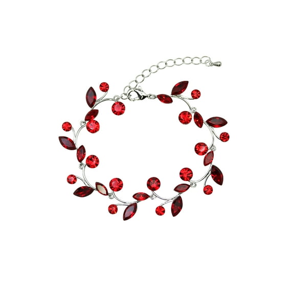 Faship Gorgeous Red Rhinestone Crystal Floral Bracelet 6.5"-8.5"