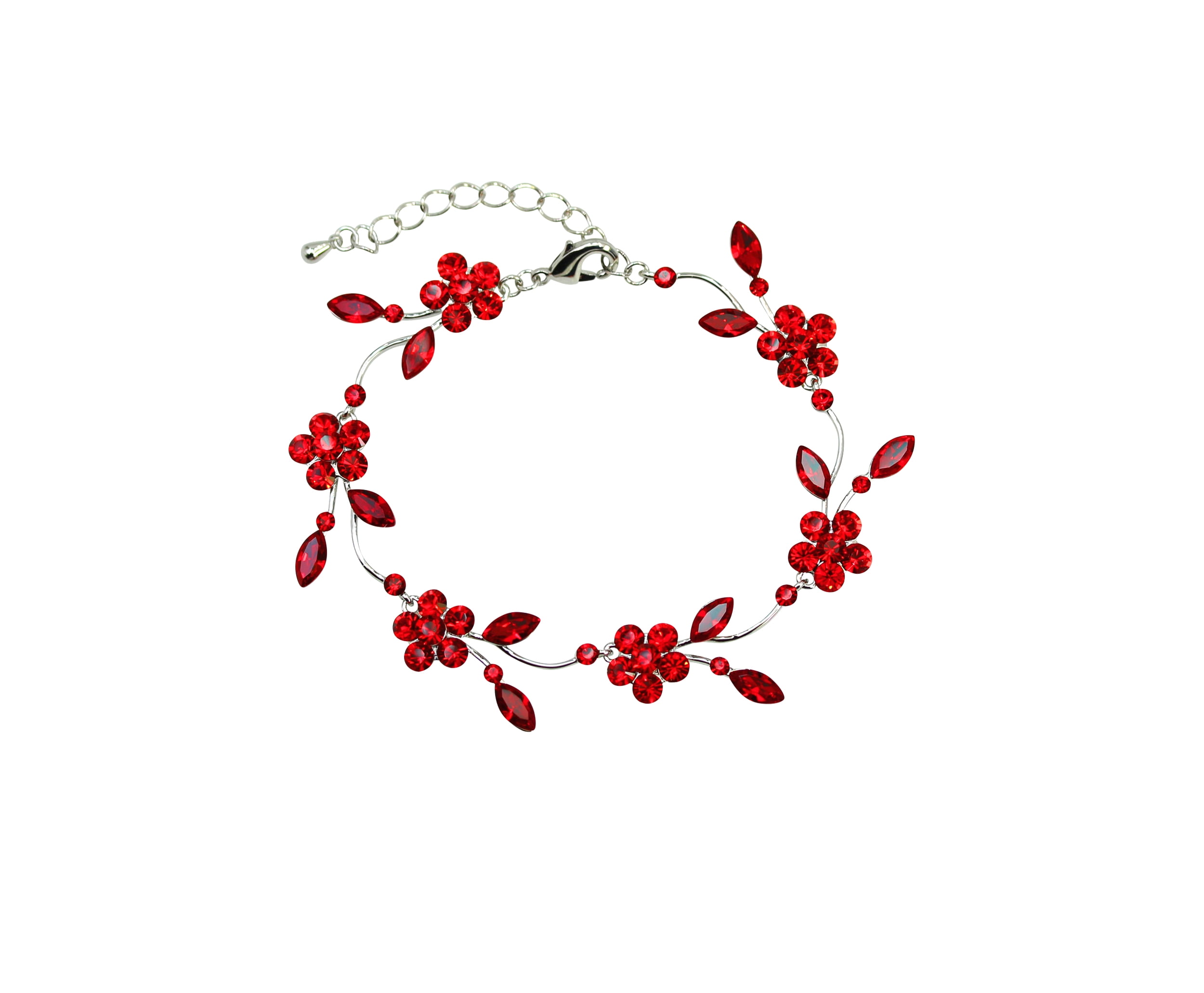 Faship Gorgeous Red Rhinestone Crystal Floral Bracelet 