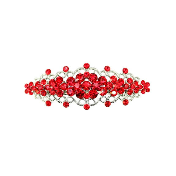 Faship Gorgeous Red Rhinestone Crystal Floral Hair Barrette