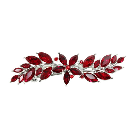 Faship Gorgeous Red Rhinestone Crystal Small Floral Hair Barrette Clip