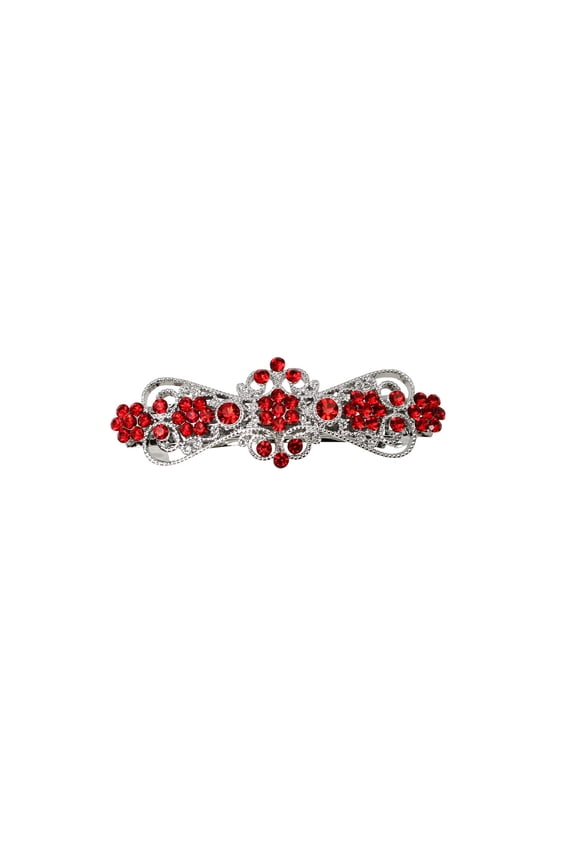Gorgeous Red Rhinestone Crystal Small Floral Hair Barrette Clip